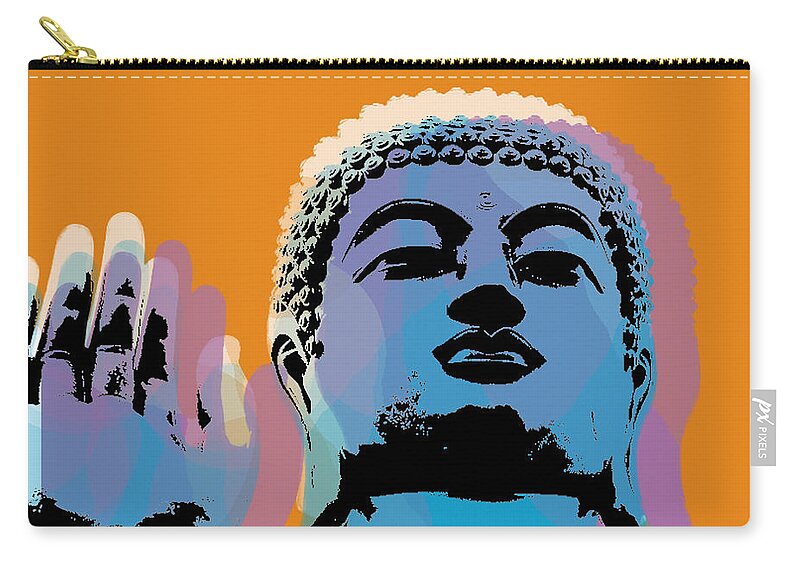 Buddha Zip Pouch featuring the digital art Buddha Pop Art - Warhol style by Jean luc Comperat