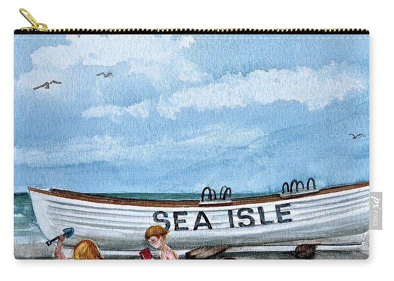 Sea Isle City Lifeguard Boat Zip Pouch featuring the painting Buddies in Sea Isle City 2 by Nancy Patterson
