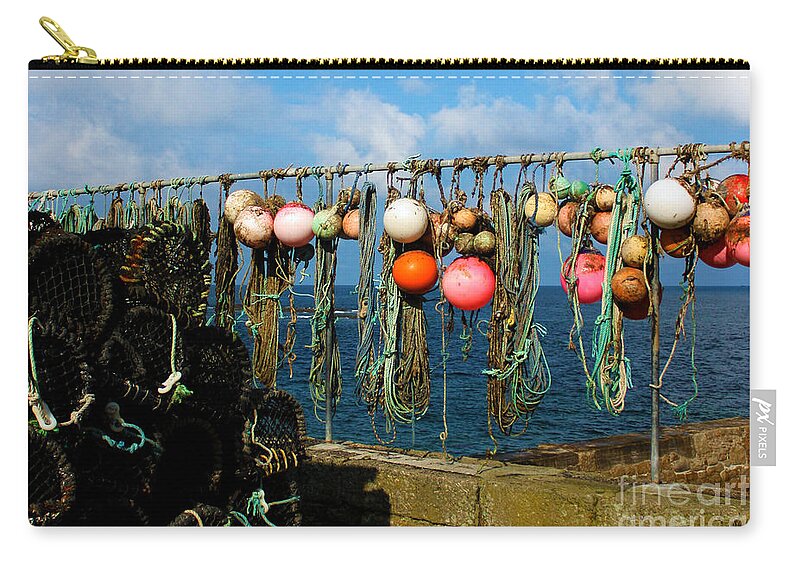 Sennen Cove Zip Pouch featuring the photograph Buoys and Pots in Sennen Cove by Terri Waters