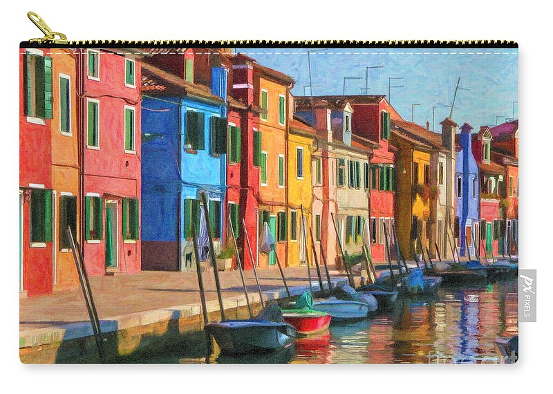 Venice Zip Pouch featuring the digital art Burano canal #1 by Liz Leyden