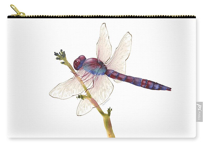 Red Zip Pouch featuring the painting Burgundy Dragonfly by Amy Kirkpatrick