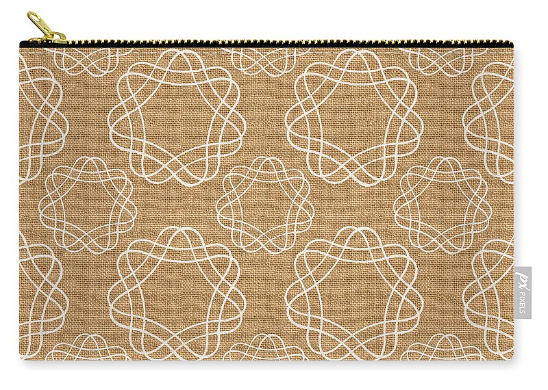 Burlap Zip Pouch featuring the mixed media Burlap and White Geometric Flowers by Linda Woods