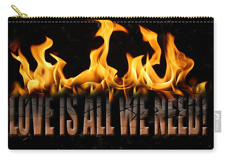Text In Fire Zip Pouch featuring the painting Burning Love digital painting by Georgeta Blanaru