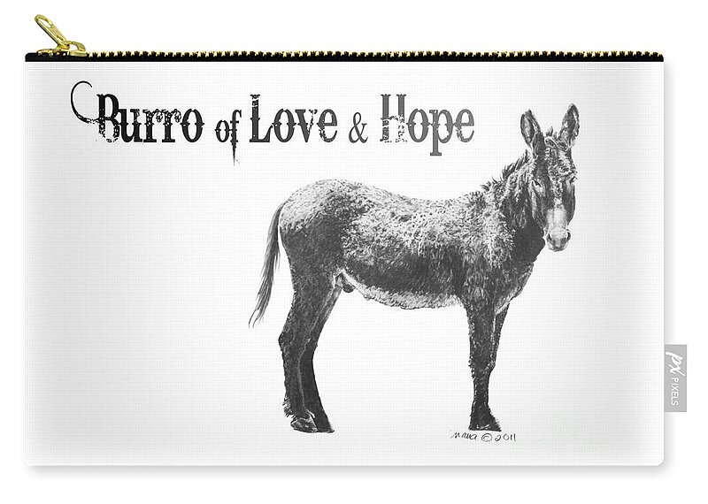 Graphite Zip Pouch featuring the digital art Burro of Love and Hope by Marianne NANA Betts