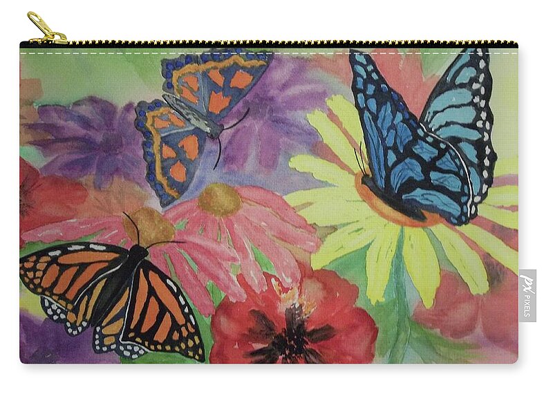Butterflies Zip Pouch featuring the painting Butterfly Garden by Ellen Levinson