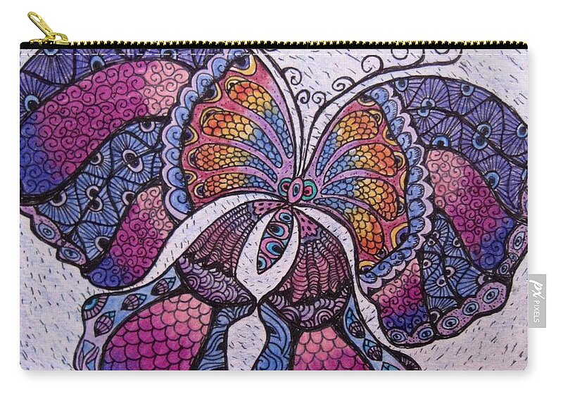 Butterflies Zip Pouch featuring the drawing Butterfly tangle by Megan Walsh