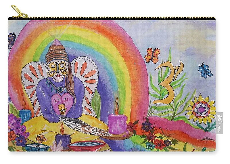 Spiritual Zip Pouch featuring the painting Butterfly Woman Healer I Am by Ellen Levinson