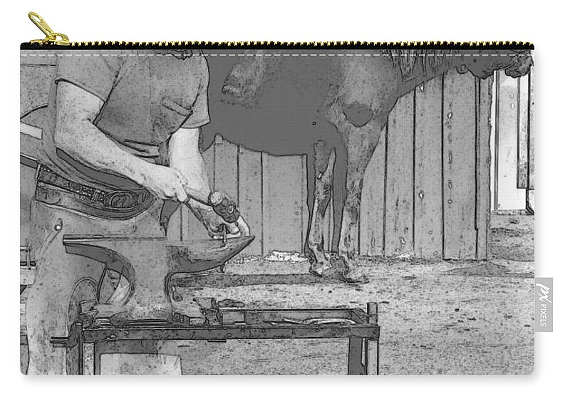 Man Zip Pouch featuring the mixed media BW Farrier Artwork by Lesa Fine