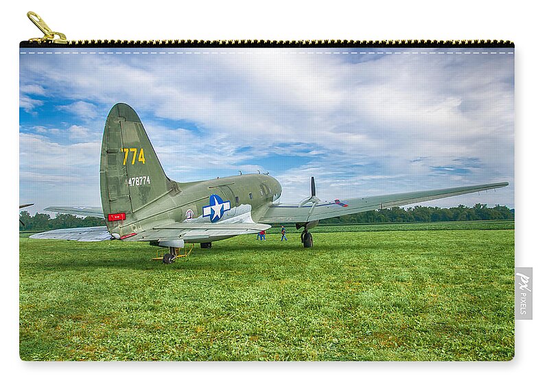 Aviation Zip Pouch featuring the photograph C-46 Commando Tinker Belle 3785h by Guy Whiteley