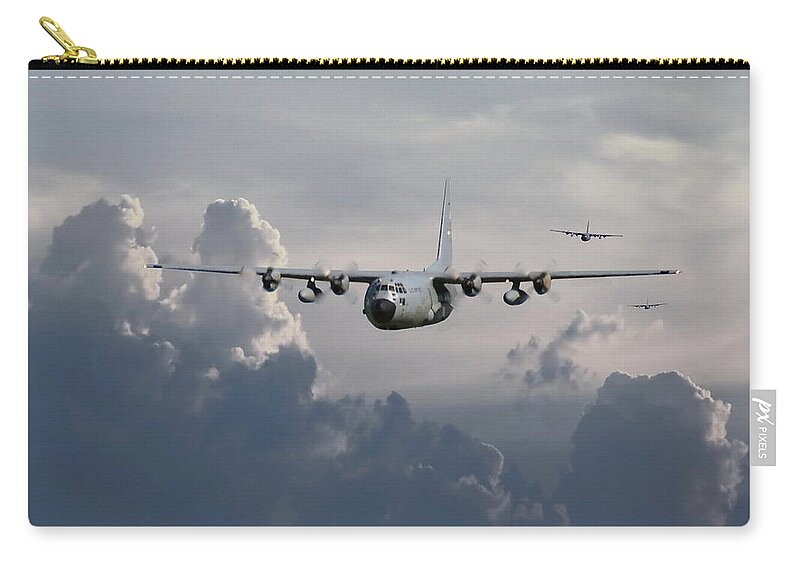Aircraft Zip Pouch featuring the digital art C130 Hecules  In Trail by Pat Speirs