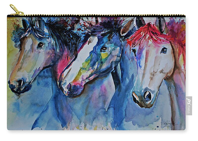 Horse Zip Pouch featuring the painting Caballos by Isabel Salvador