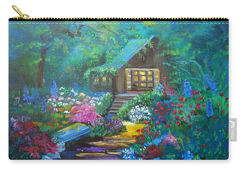 Forest Garden Home Zip Pouch featuring the painting Cabin in the Woods Jenny Lee Discount by Jenny Lee