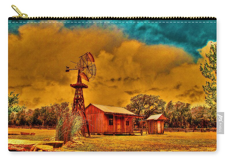 Cabin Zip Pouch featuring the photograph Cabin on a Windy Hilltop by Chas Sinklier