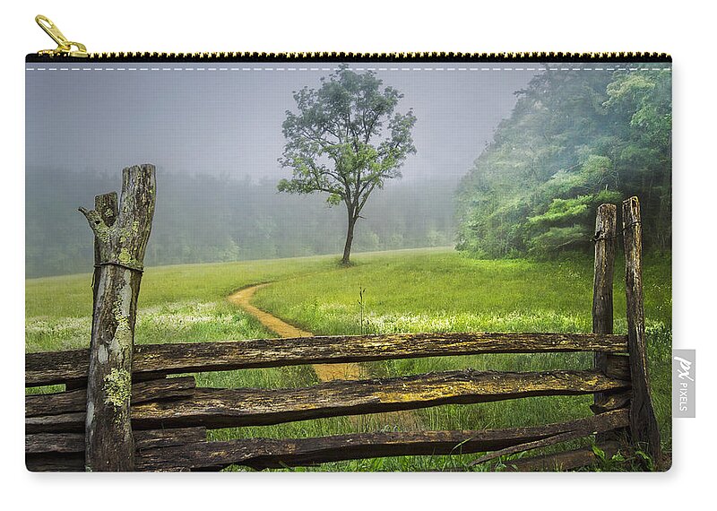 Appalachia Zip Pouch featuring the photograph Cades Cove Misty Tree by Debra and Dave Vanderlaan