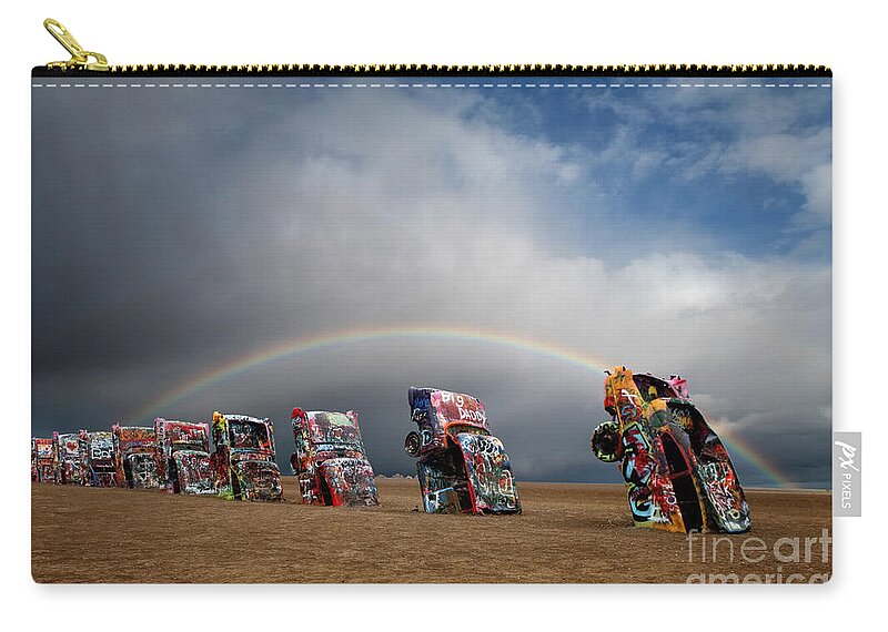 Amarillo Zip Pouch featuring the photograph Cadillac Ranch by Keith Kapple