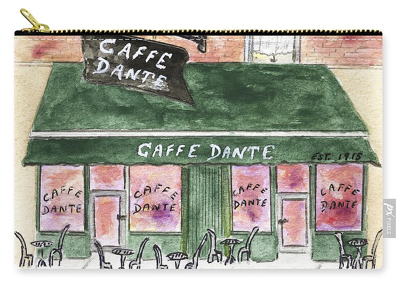 Cafe Dante' Macdougal Street Greenwich Village Zip Pouch featuring the painting Cafe Dante' by AFineLyne