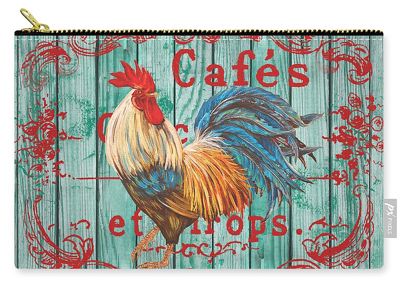 Rooster Zip Pouch featuring the painting Cafe Rooster on Aqua by Jean Plout