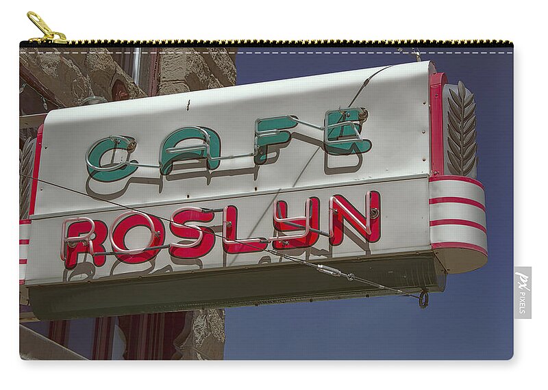 Cafe Sign Zip Pouch featuring the photograph Cafe Roslyn by Cathy Anderson