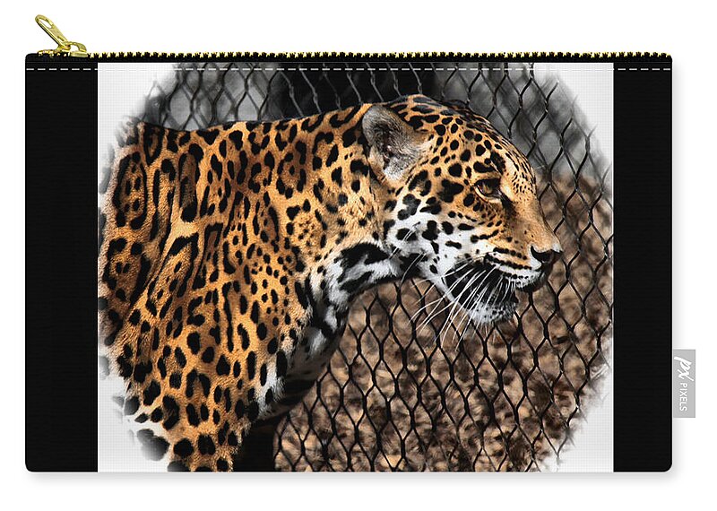 Jaguar Zip Pouch featuring the photograph Caged Jaguar by Lucy VanSwearingen