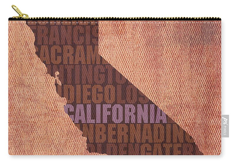 #faatoppicks Zip Pouch featuring the mixed media California Word Art State Map on Canvas by Design Turnpike