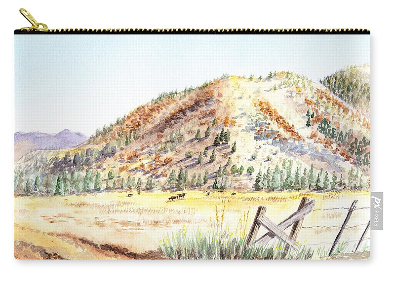 Mountain Zip Pouch featuring the painting Californian Landscape Saint John Ranch Bald Mountain View Shasta County by Irina Sztukowski