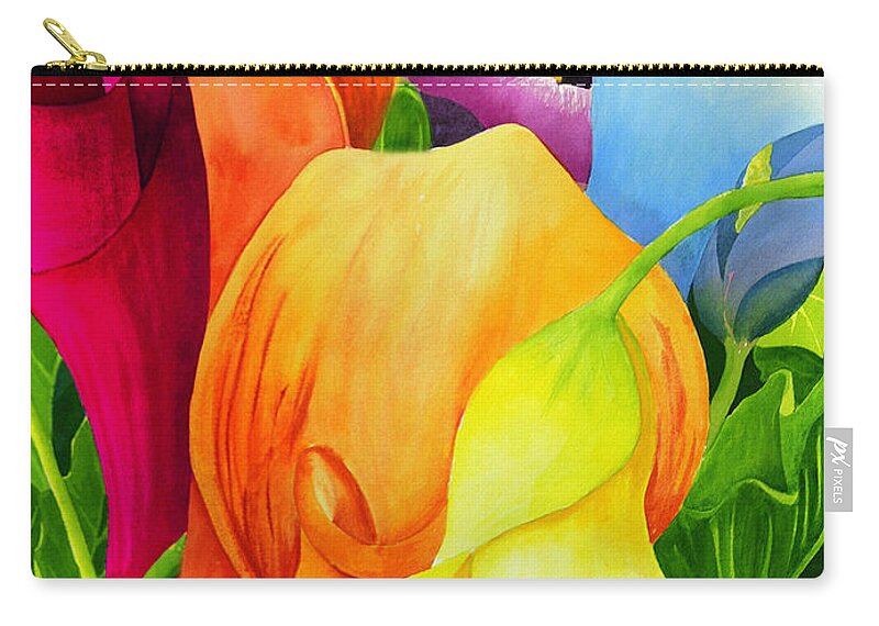 Flower Paintings Carry-all Pouch featuring the painting Calla Lily Rainbow by Janis Grau