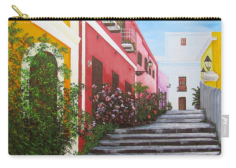 Puerto Rico Zip Pouch featuring the painting Callejon En El Viejo San Juan by Gloria E Barreto-Rodriguez