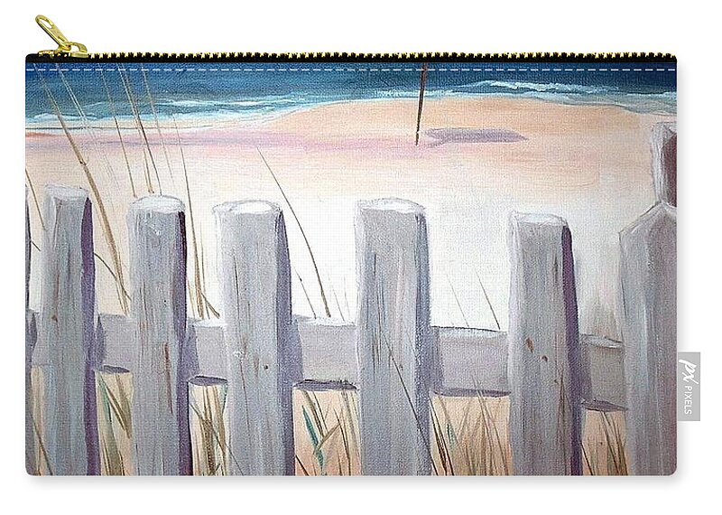 Blue Sky Zip Pouch featuring the painting Calm Day at the Seashore by Bernadette Krupa