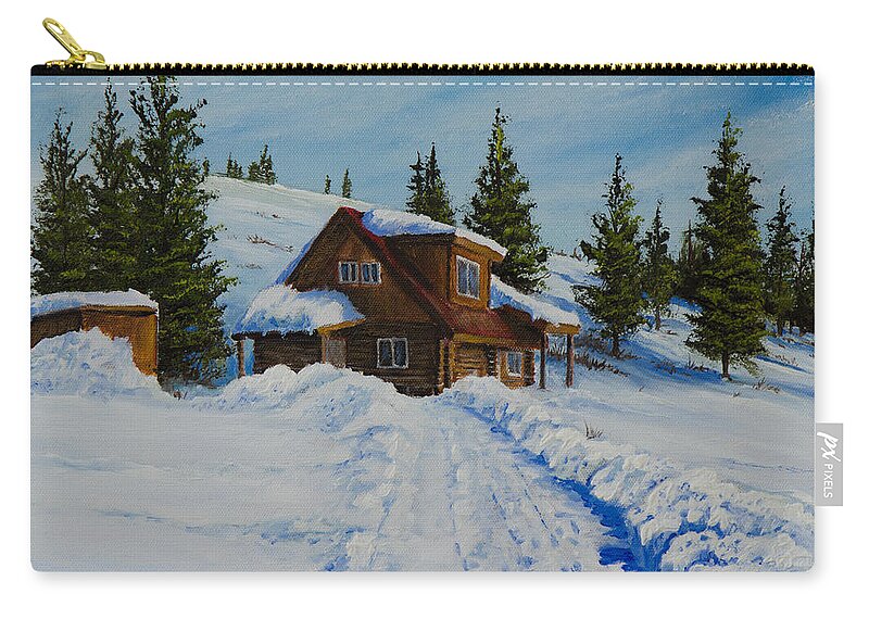 Landscape Zip Pouch featuring the painting Cambridge Cabin by Chris Steele