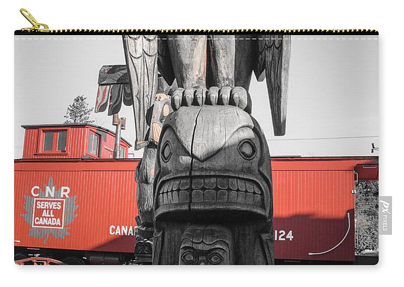 Totem Zip Pouch featuring the photograph Canadian Totem and Railway by Roxy Hurtubise