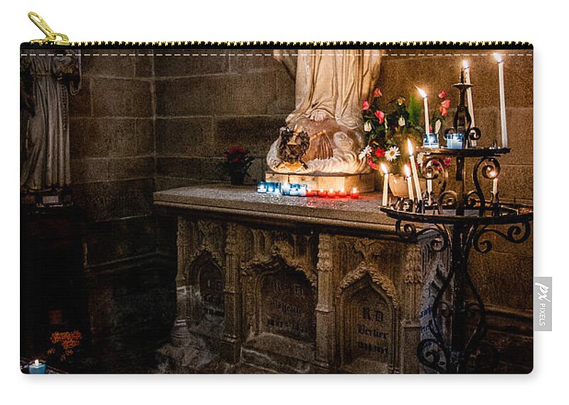 Jesus Zip Pouch featuring the photograph Candlelit Altar by Nigel R Bell