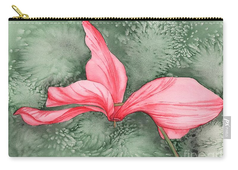 Cyclamen Carry-all Pouch featuring the painting Candy Cane Cyclamen by Hilda Wagner
