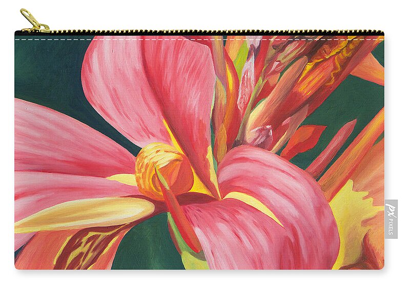 Canna Lily 2 By Annette M Stevenson Zip Pouch featuring the painting Canna Lily 2 by Annette M Stevenson