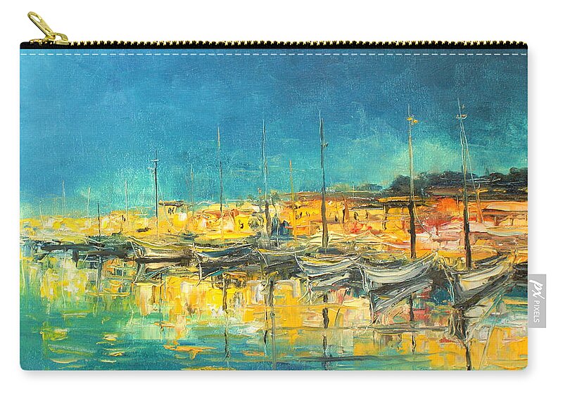 Cannes Harbour Zip Pouch featuring the painting Cannes by night by Luke Karcz