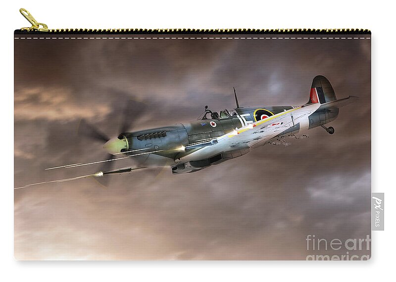 Supermarine Spitfire Carry-all Pouch featuring the digital art Cannons Blazing by Airpower Art