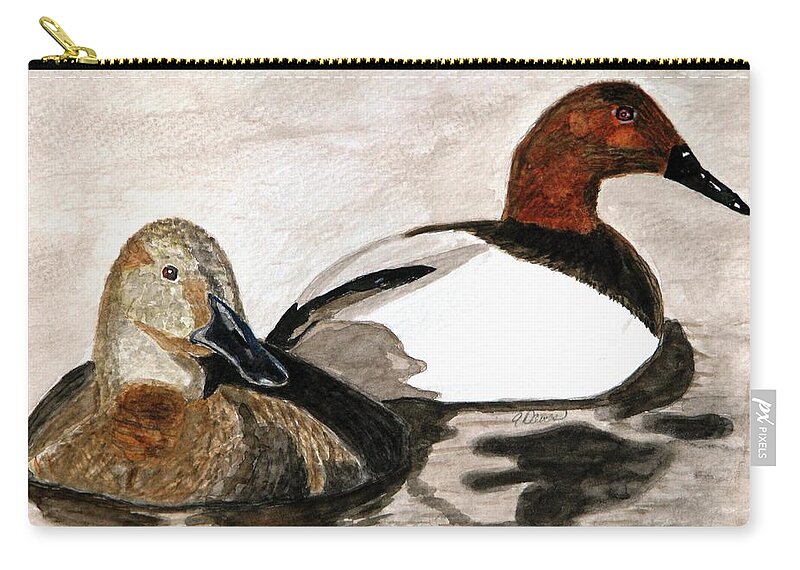 Canvasback Ducks Zip Pouch featuring the painting Canvasback Couple by Angela Davies