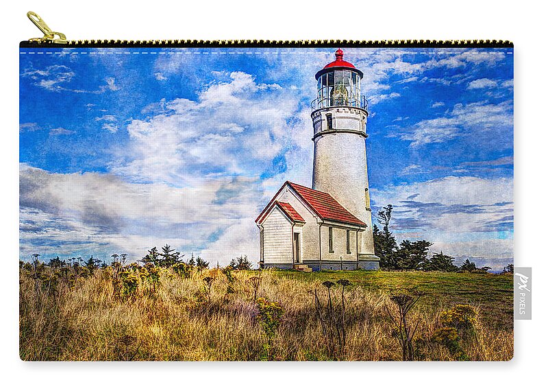 Clouds Zip Pouch featuring the photograph Cape Blanco Lighthouse by Debra and Dave Vanderlaan