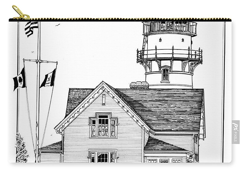 Cape Elizabeth Lighthouse Zip Pouch featuring the drawing Cape Elizabeth Lighthouse by Ira Shander