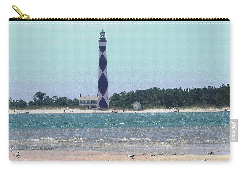 Lighthouse Zip Pouch featuring the photograph Cape Lookout and Seagulls by Cathy Lindsey