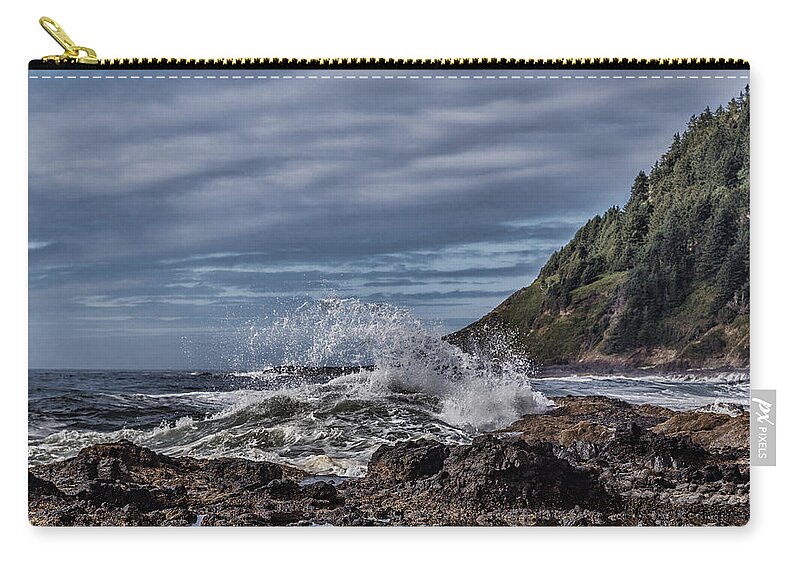 Cape Perpetua Waves Zip Pouch featuring the photograph Cape Perpetua Waves by Wes and Dotty Weber