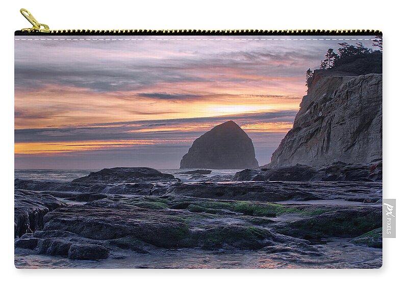 Cape Zip Pouch featuring the photograph Cape Rocks and Surf Sunset by Chriss Pagani