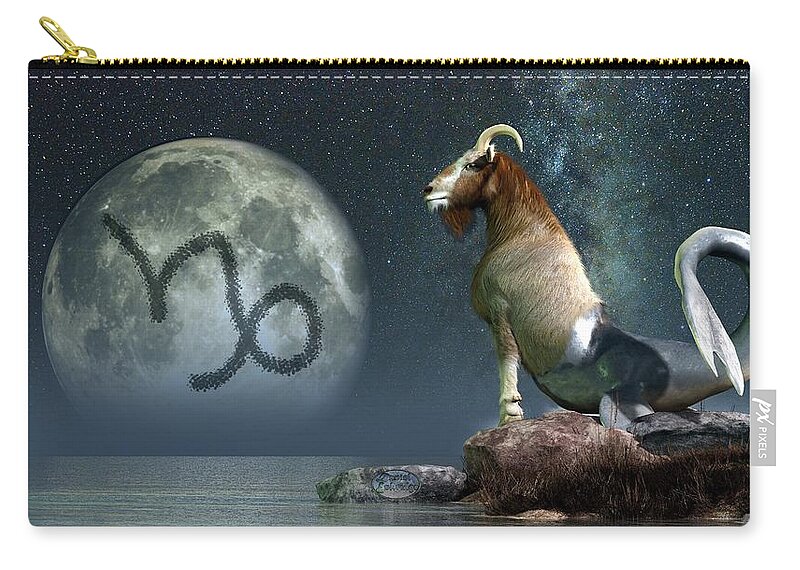 Capricorn Zip Pouch featuring the digital art Capricorn Zodiac Symbol by Daniel Eskridge