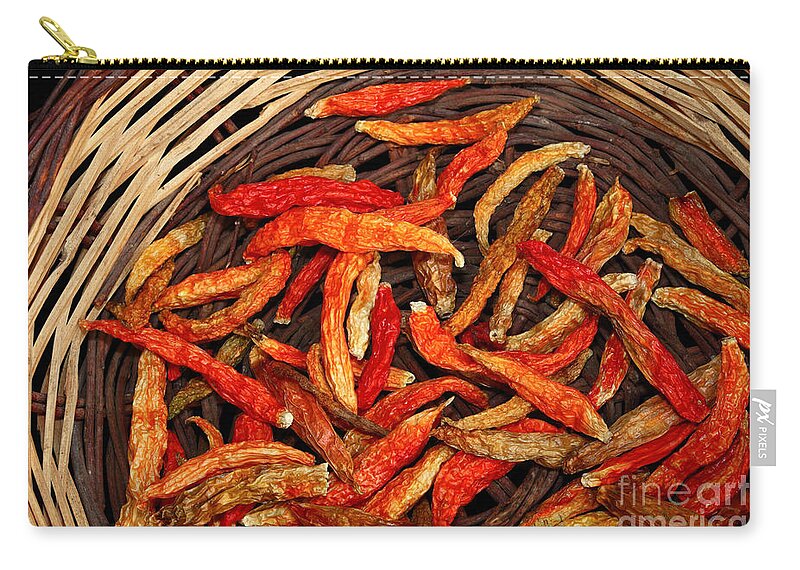 Chili Zip Pouch featuring the photograph Capsicum annuum Chilis in Basket by James Brunker
