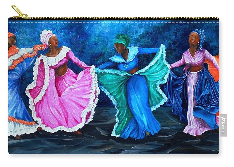 Caribbean Dance Carry-all Pouch featuring the painting Caribbean Folk Dancers by Karin Dawn Kelshall- Best