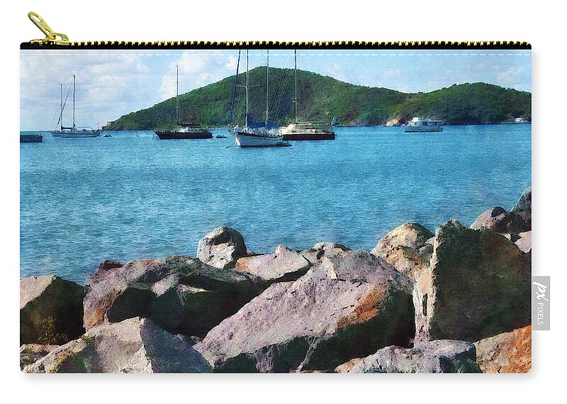 Boat Zip Pouch featuring the photograph Caribbean - Rocky Shore St. Thomas by Susan Savad