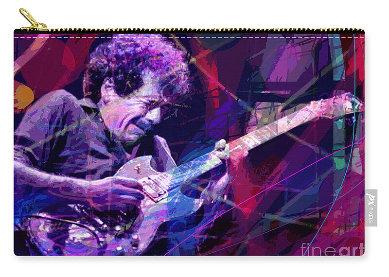 Rock Guitar Zip Pouch featuring the painting Carlos Santana Bends by David Lloyd Glover
