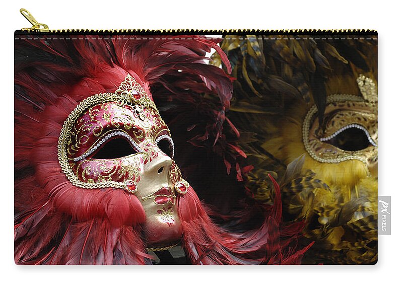  Italy Zip Pouch featuring the photograph Carnival Masks Venice Italy by Bob Christopher