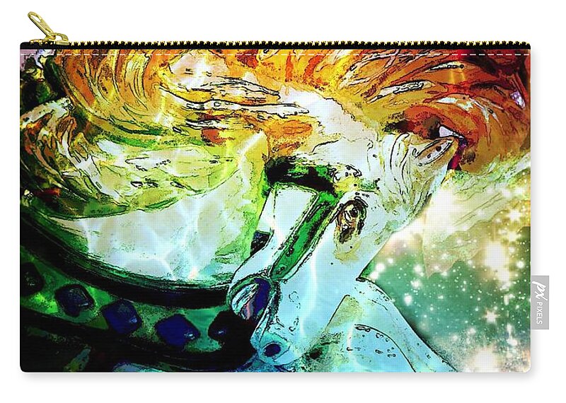 Carousel Zip Pouch featuring the digital art Carousel Sparkle by Patty Vicknair
