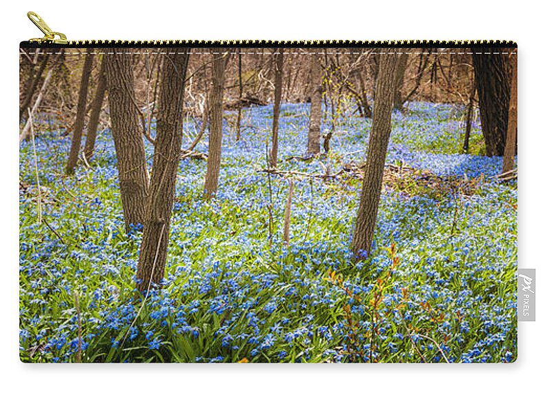 Flowers Carry-all Pouch featuring the photograph Carpet of blue flowers in spring forest 3 by Elena Elisseeva