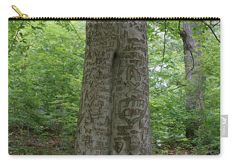 Initials Zip Pouch featuring the photograph Tennessee Dunbar Cave Carved Tree by Valerie Collins